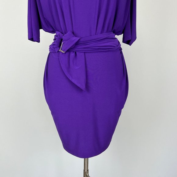 Badgley Mischka Mark James Womens Purple Dolman Sleeve Dress Belted size Small - Picture 5 of 13